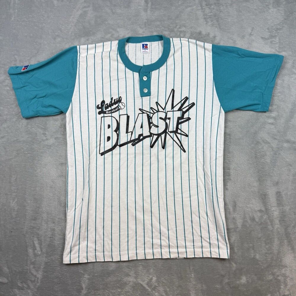 Vintage 90s Russell Athletic Active Baseball Blast Jersey Shirt Men’s Large USA